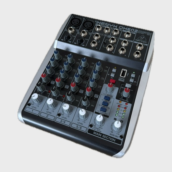 Behringer XENYX QX602MP3 6-channel mixer for hire – top view 1 | Itchenor Sound