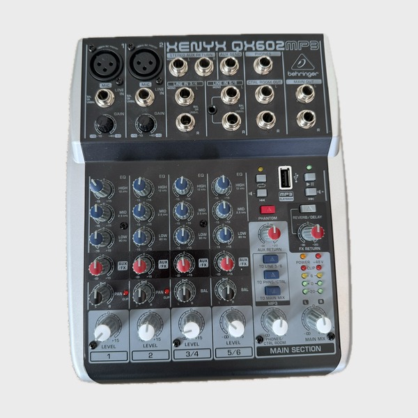 Behringer XENYX QX602MP3 6-channel mixer for hire – top view 2 | Itchenor Sound