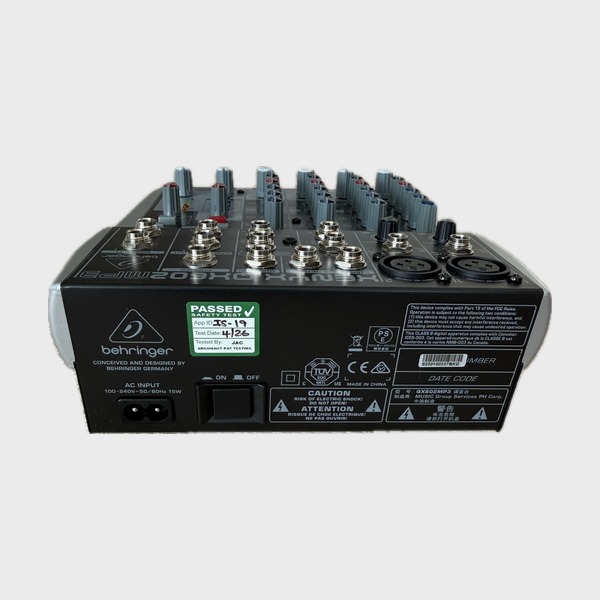 Behringer XENYX QX602MP3 6-channel mixer for hire – back view | Itchenor Sound
